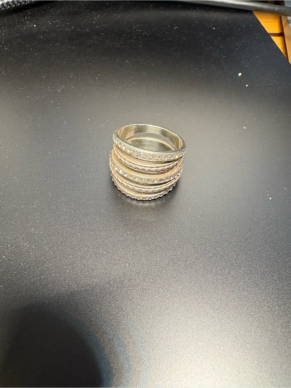 Brighton Silver and Gold-Tone Multi-Band Crystal Ring